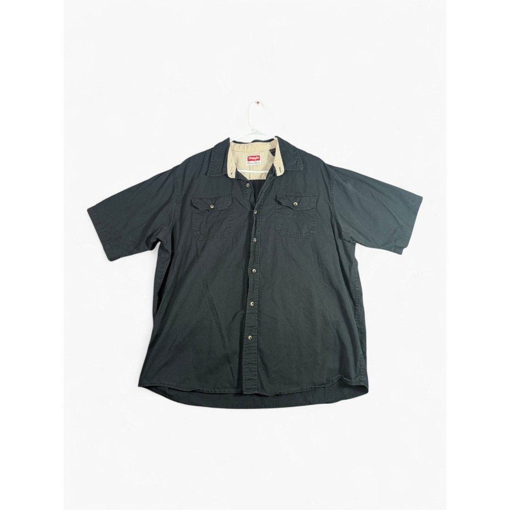 Wrangler Mens Premium Quality Black Short Sleeve Button Down Shirt XL Cotton